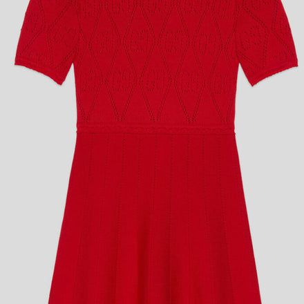 Gucci Red Wool Dress with GG Perforations