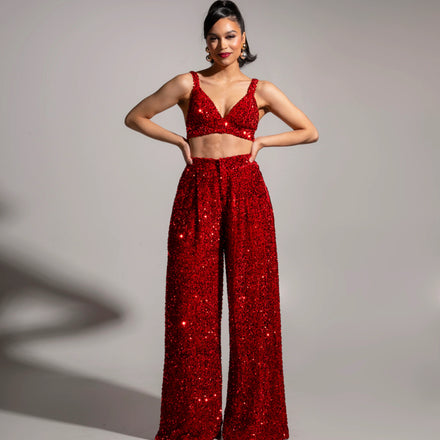 Omonigho LIZA Sequin Pants in RUBY