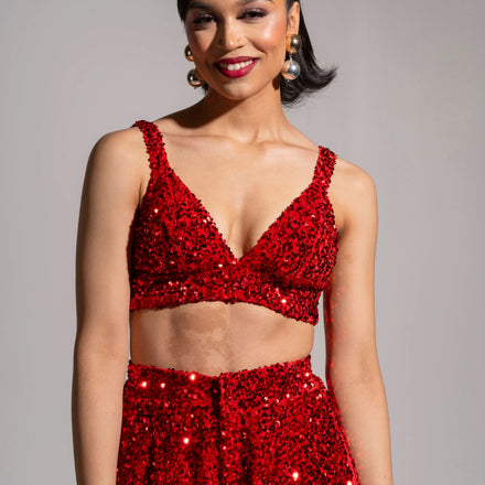 Omonigho LIZA Sequin Bra Top in RUBY